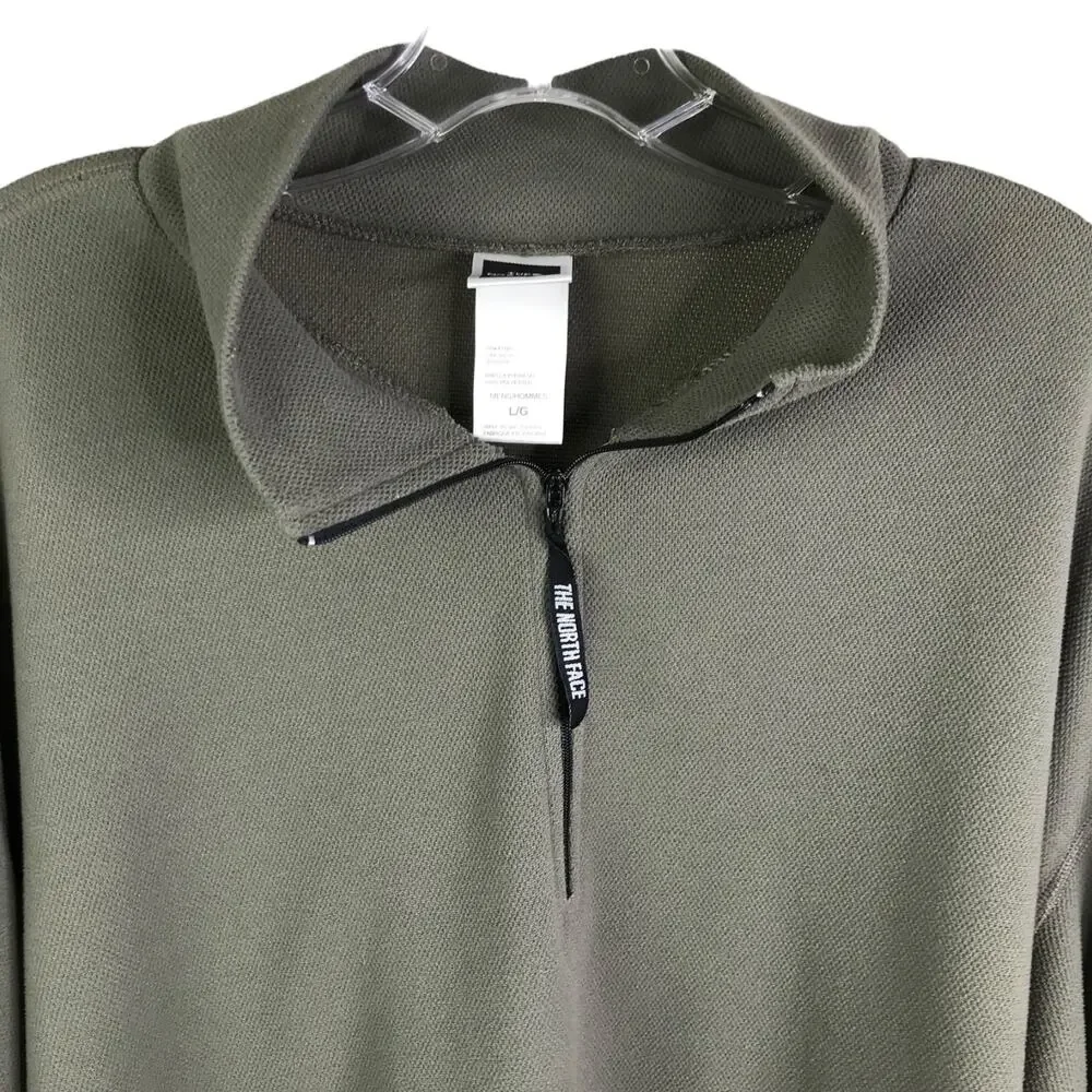 The North Face Sweatshirt Mens Sz L Olive Green Micro Fleece 1/4 Zip Long Sleeve